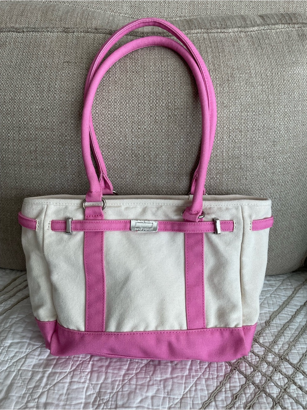 Madden Girl Pink & Cream Canvas Tote